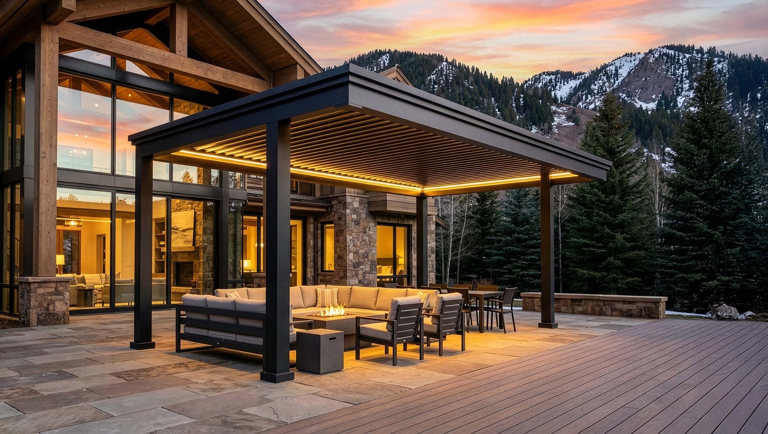 The Luxury Pergola cantilever model showing the structural engineering and heavy-gauge aluminum construction