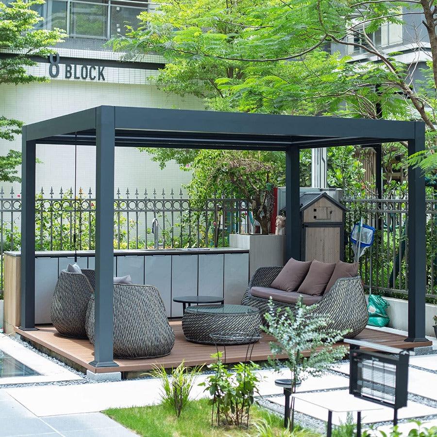 PurpleLeaf Caesar pergola in a backyard setting showing the overall design