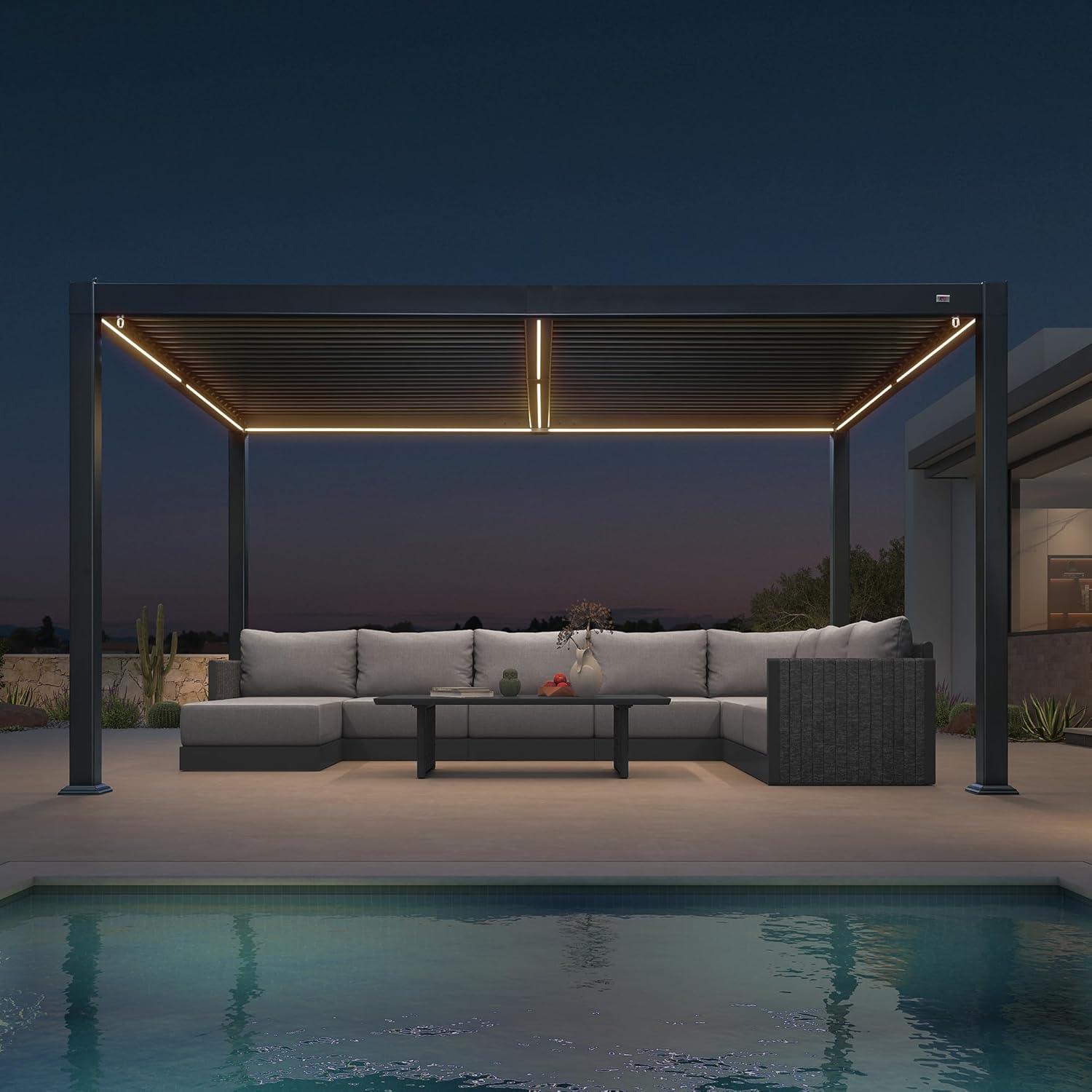 PurpleLeaf Caesar pergola with solar panel detail showing mounting system